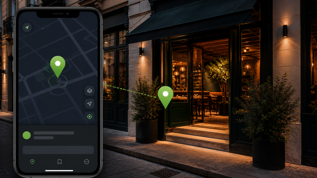 Ubicación en Google Maps de un restaurante con marcador preciso en la entrada