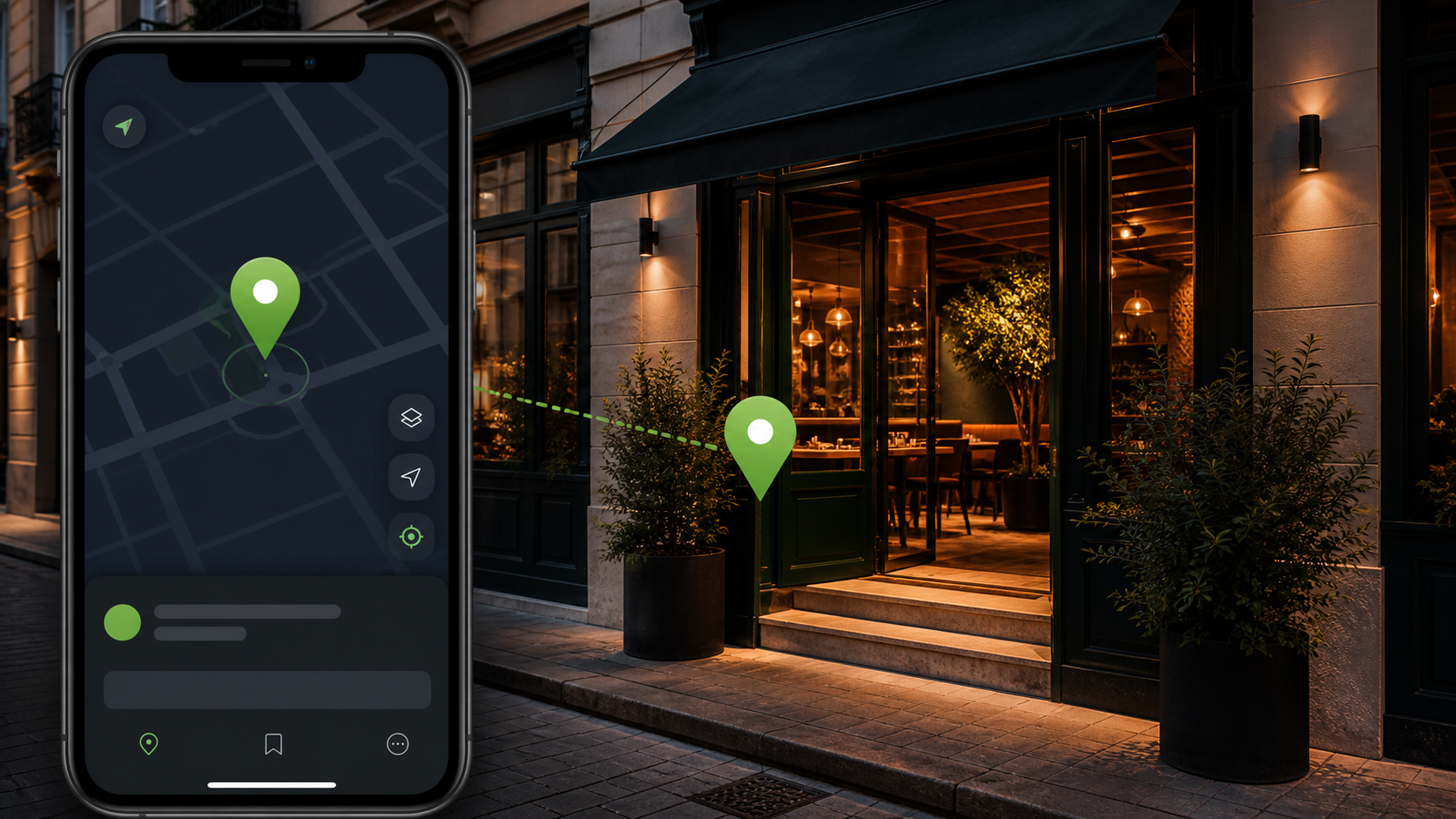 Ubicación en Google Maps de un restaurante con marcador preciso en la entrada